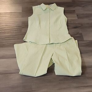 IZOD 2 Piece Green Stripped Slack and Top Set Size 4